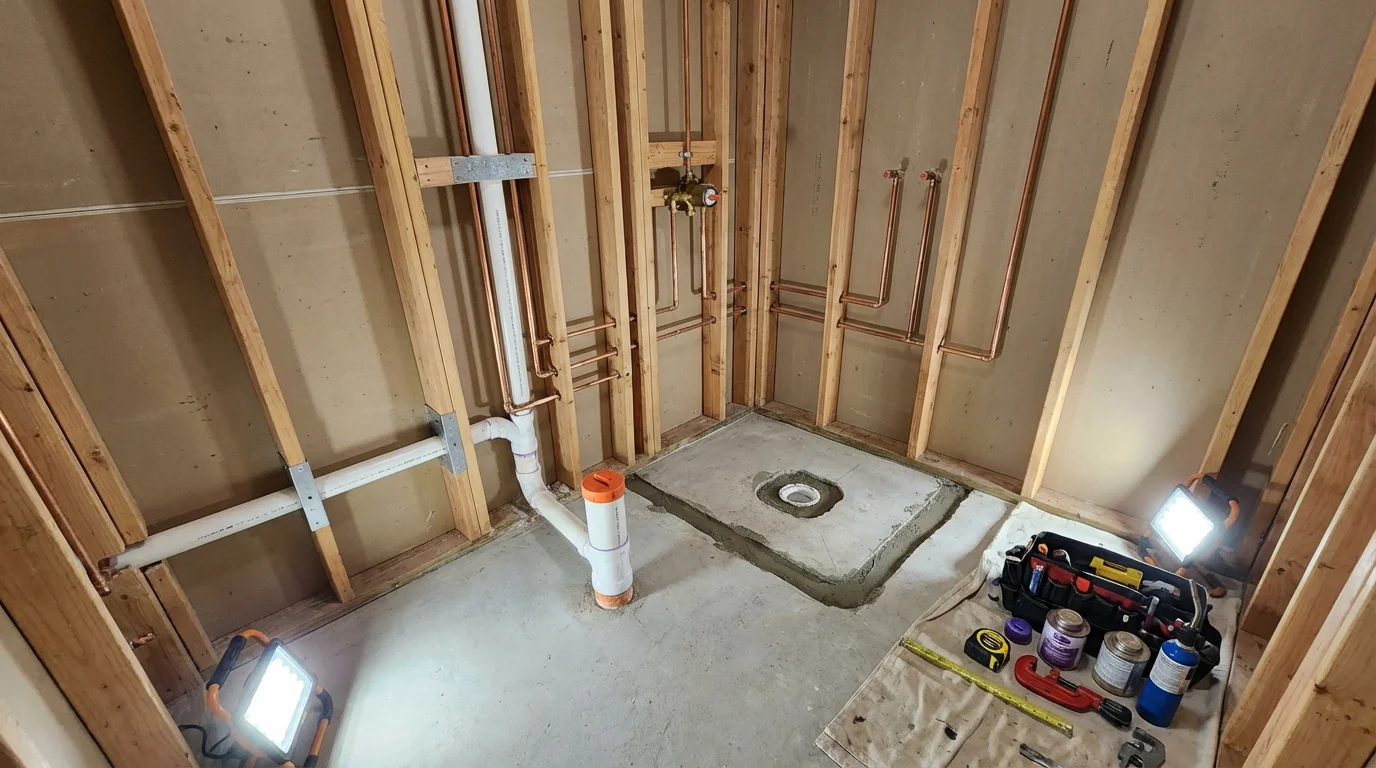 Bathroom rough-in plumbing during remodel by Johns Plumbing LLC in Smyrna